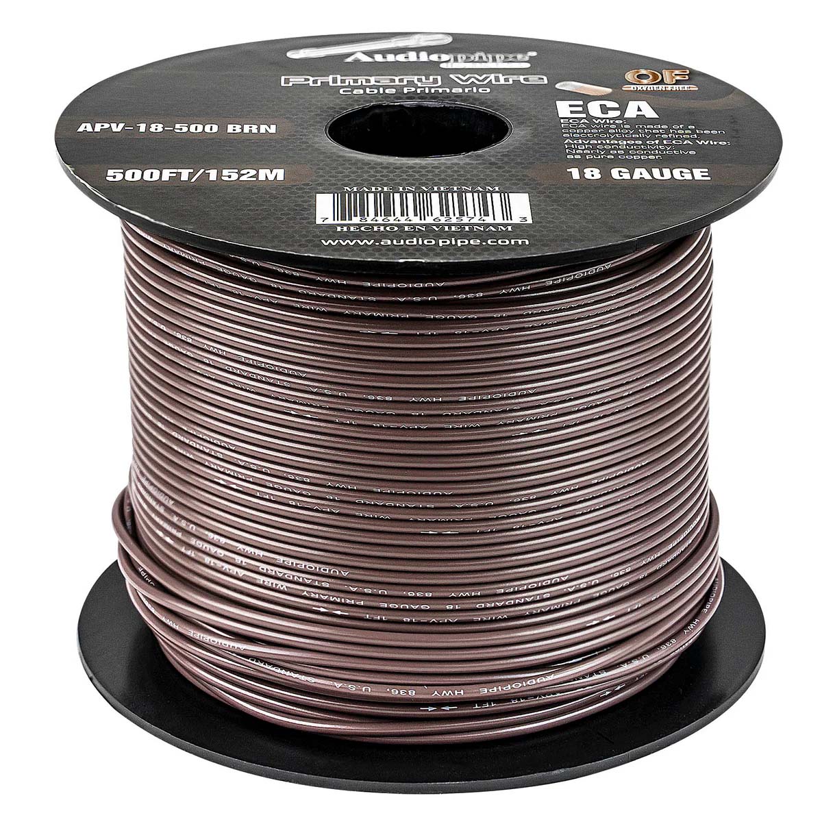 AUDIOPIPEMAP Audiopipe Primary Wire 18 Gauge 500 Foot Spool - Brown