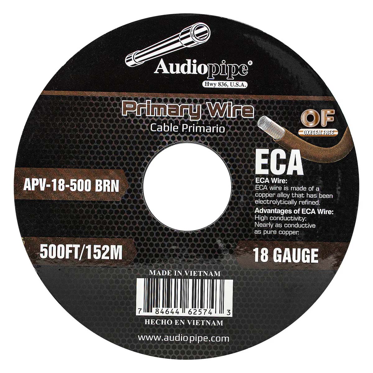 AUDIOPIPEMAP Audiopipe Primary Wire 18 Gauge 500 Foot Spool - Brown