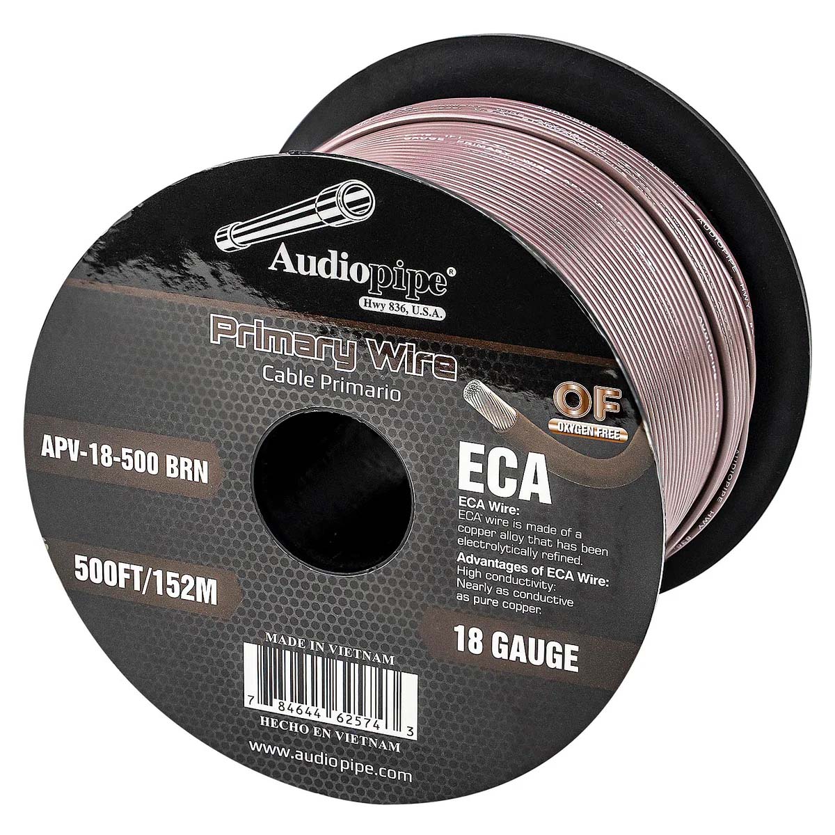 AUDIOPIPEMAP Audiopipe Primary Wire 18 Gauge 500 Foot Spool - Brown