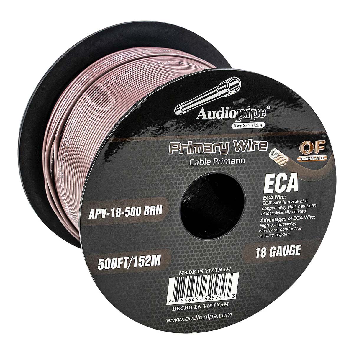 AUDIOPIPEMAP Audiopipe Primary Wire 18 Gauge 500 Foot Spool - Brown
