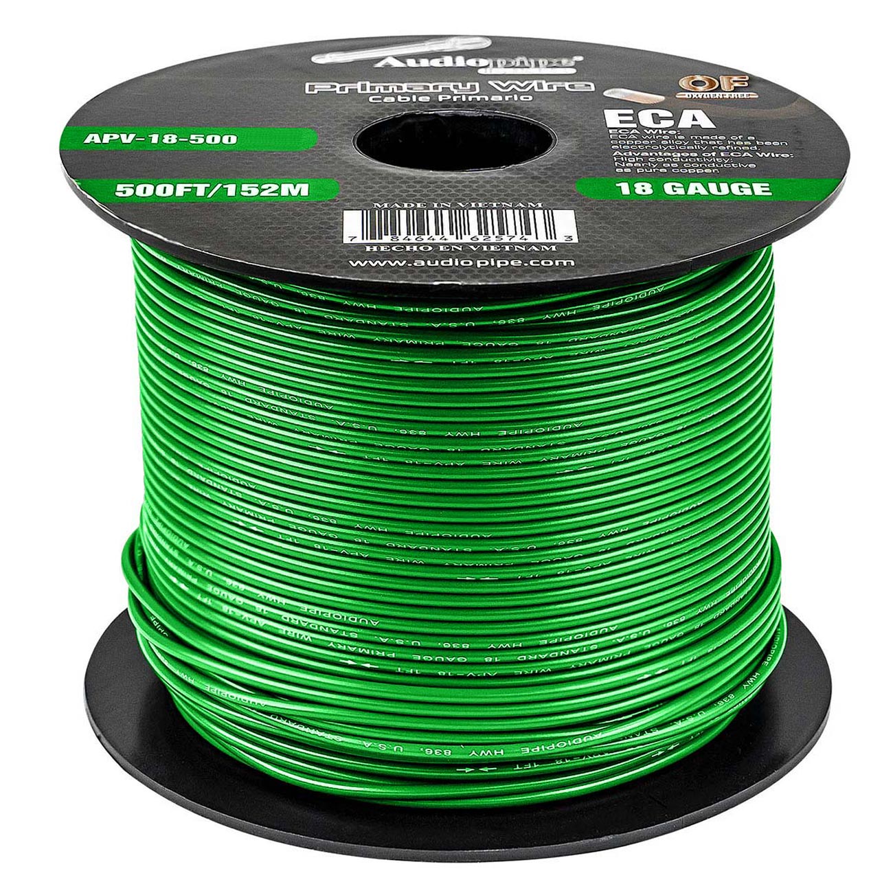 AUDIOPIPEMAP Audiopipe Primary Wire 18 Gauge 500 Foot Spool - Green