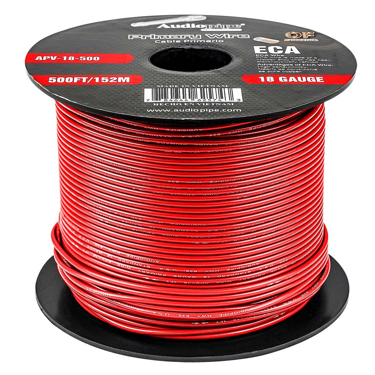 Audiopipe APV18500RED 18 Gauge Primary Wire - 500 Foot Red Spool