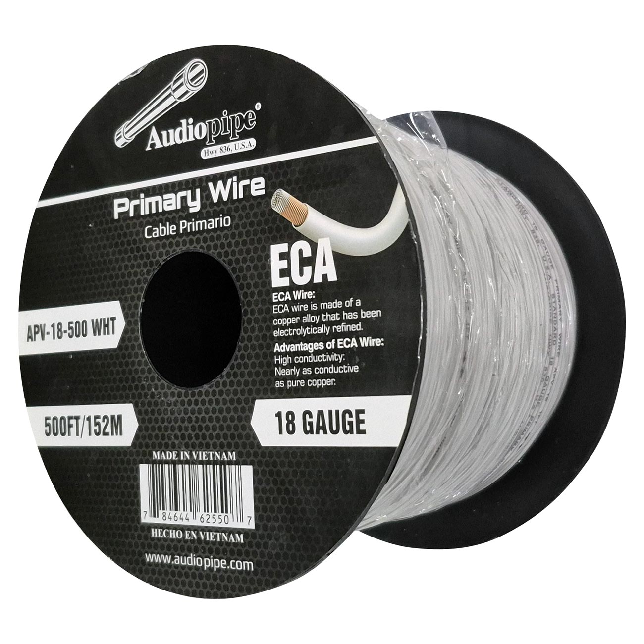 AUDIOPIPEMAP Audiopipe 18 Gauge Primary Wire - 500 Foot Spool in White