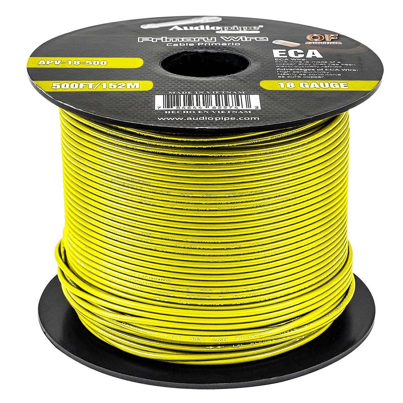 Audiopipe APV18500YLW 18 Gauge Primary Wire - 500 ft Yellow Spool