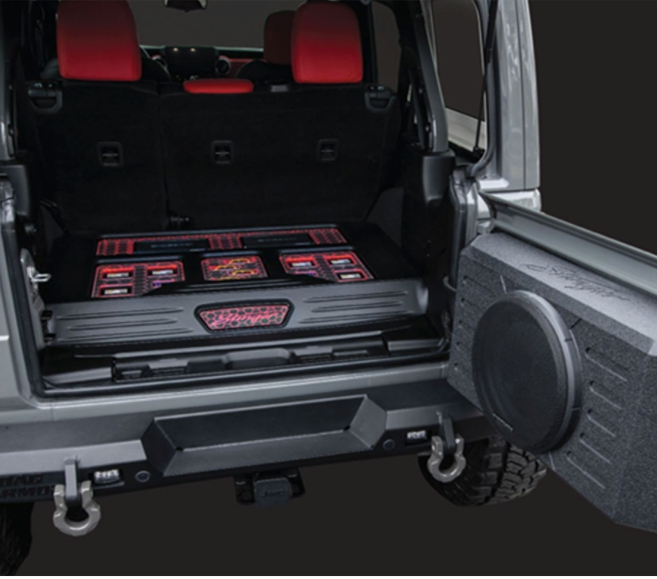 Stinger Swing Gate-Mounted 12-Inch Subwoofer Enclosure For 07-22 Jeep Wrangler JK/JKU And JL/JLU: TXJWB12