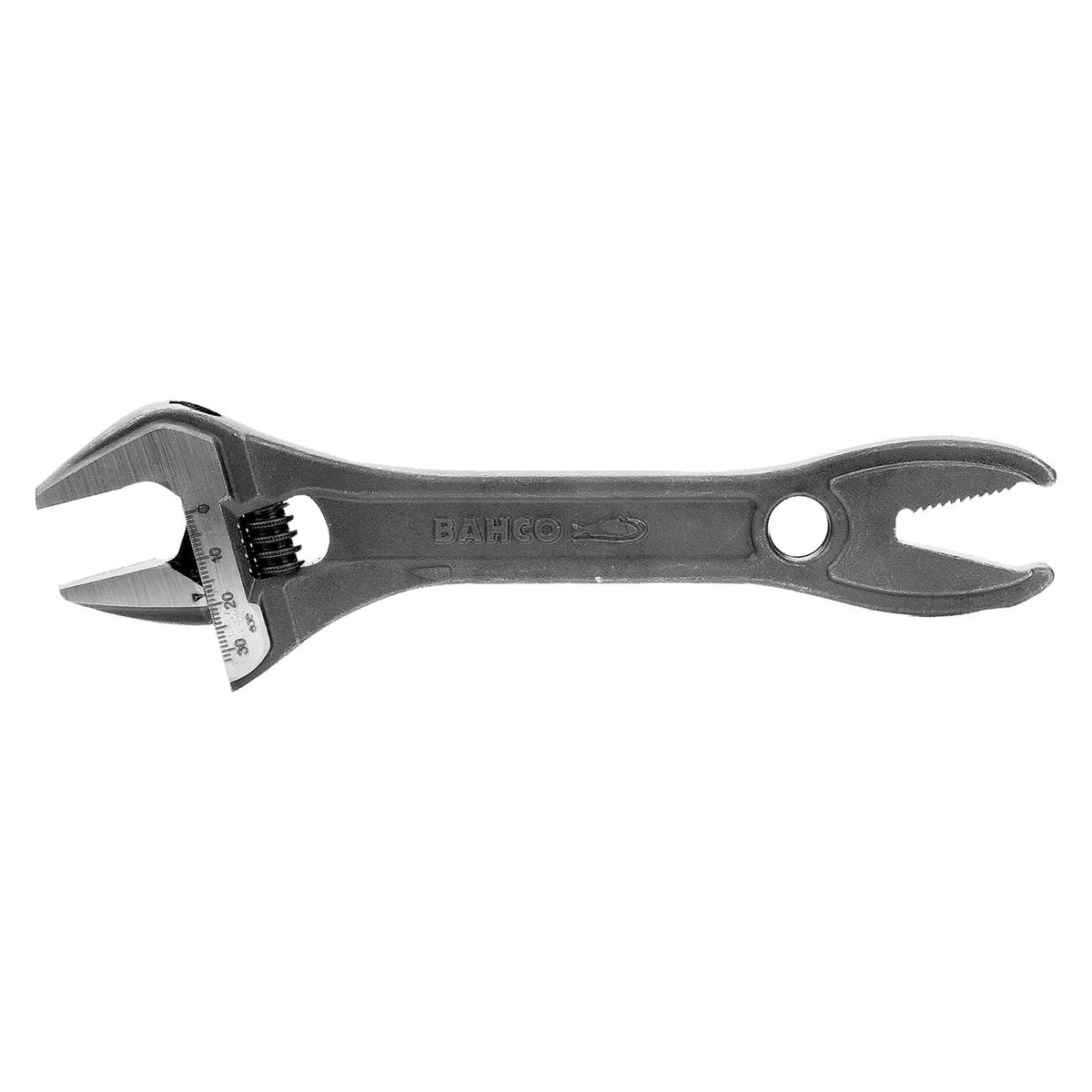 Bahco 8-Inch Shark Wide Jaw Adjustable Wrench with Serrated Pipe Jaws, BAH31RUS