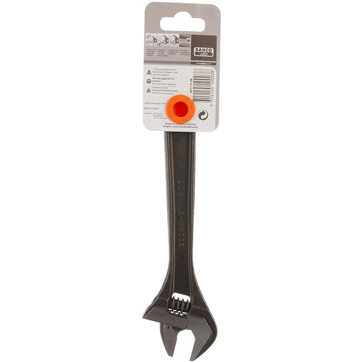 Bahco 8-Inch Central Nut Adjustable Wrench with Phosphate Finish