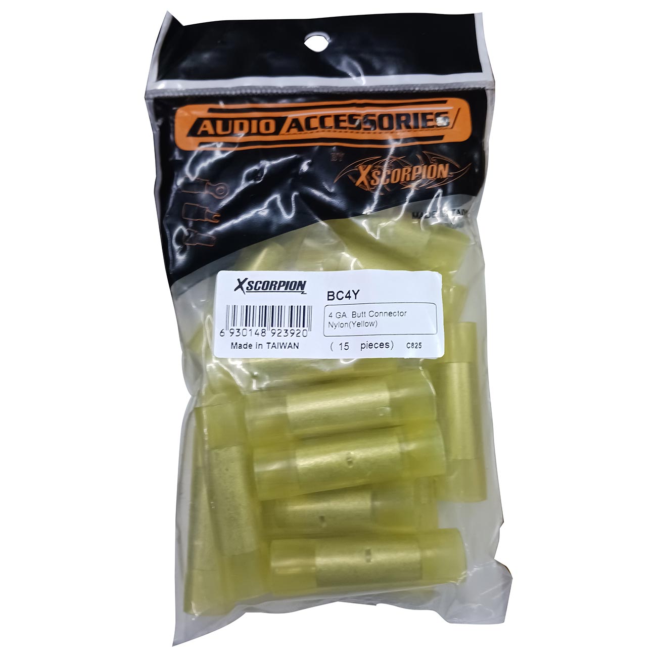 Xscorpion 4 Gauge Nylon Butt Splice Connectors - Yellow, 15-Pack