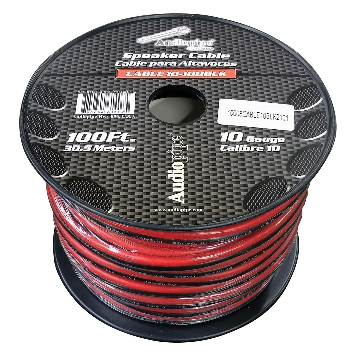 Nippon Audiopipe 10-Gauge Speaker Wire 100 Foot Spool - Black and Red