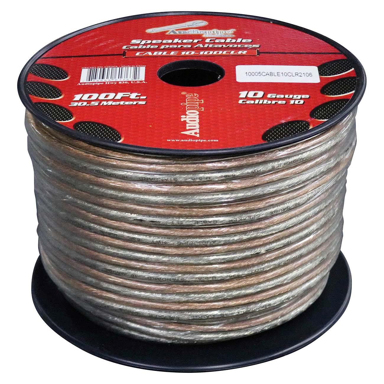 Nippon Audiopipe 10-Gauge Speaker Wire 100 Foot Spool with Clear Insulation
