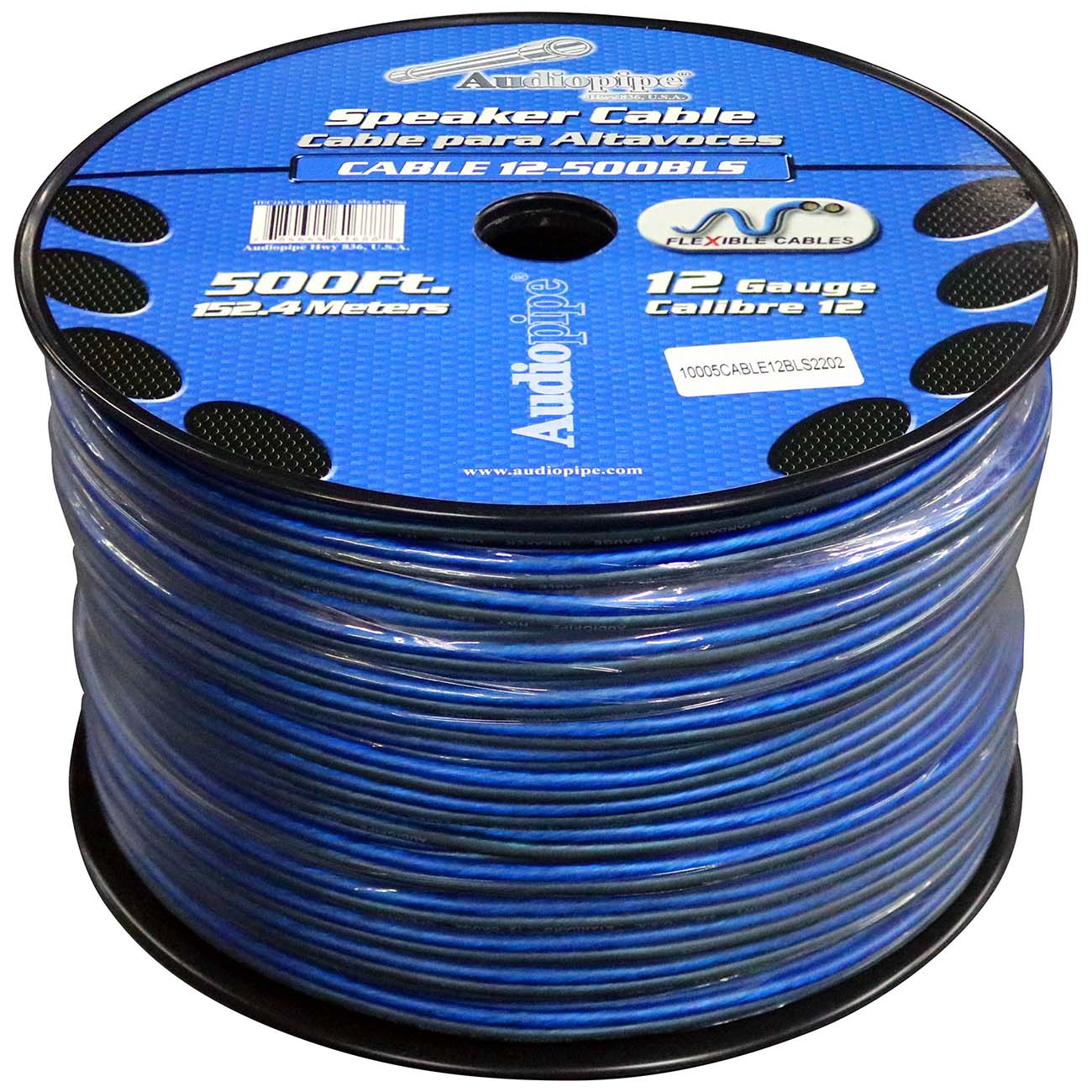 Nippon Audiopipe 12-Gauge Speaker Wire 500 Foot Spool - Blue and Clear