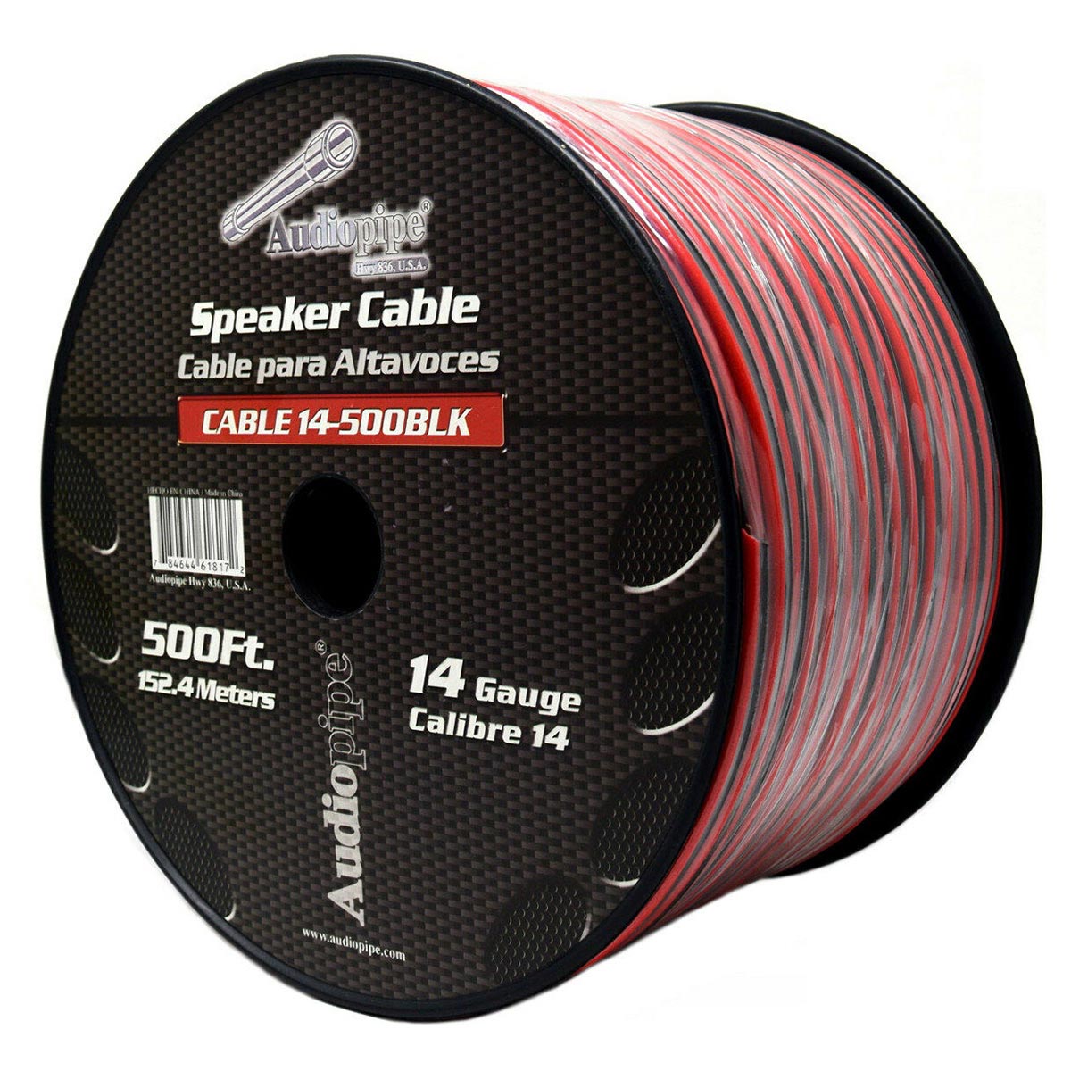 Nippon Audiopipe 14-Gauge Speaker Wire 500 ft Spool - Black/Red