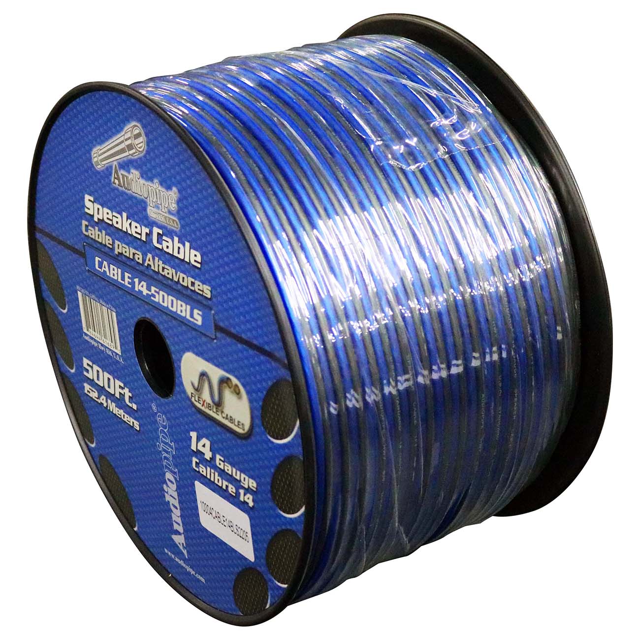 Nippon Audiopipe 14-Gauge Speaker Wire 500 Foot Spool - Blue and Clear