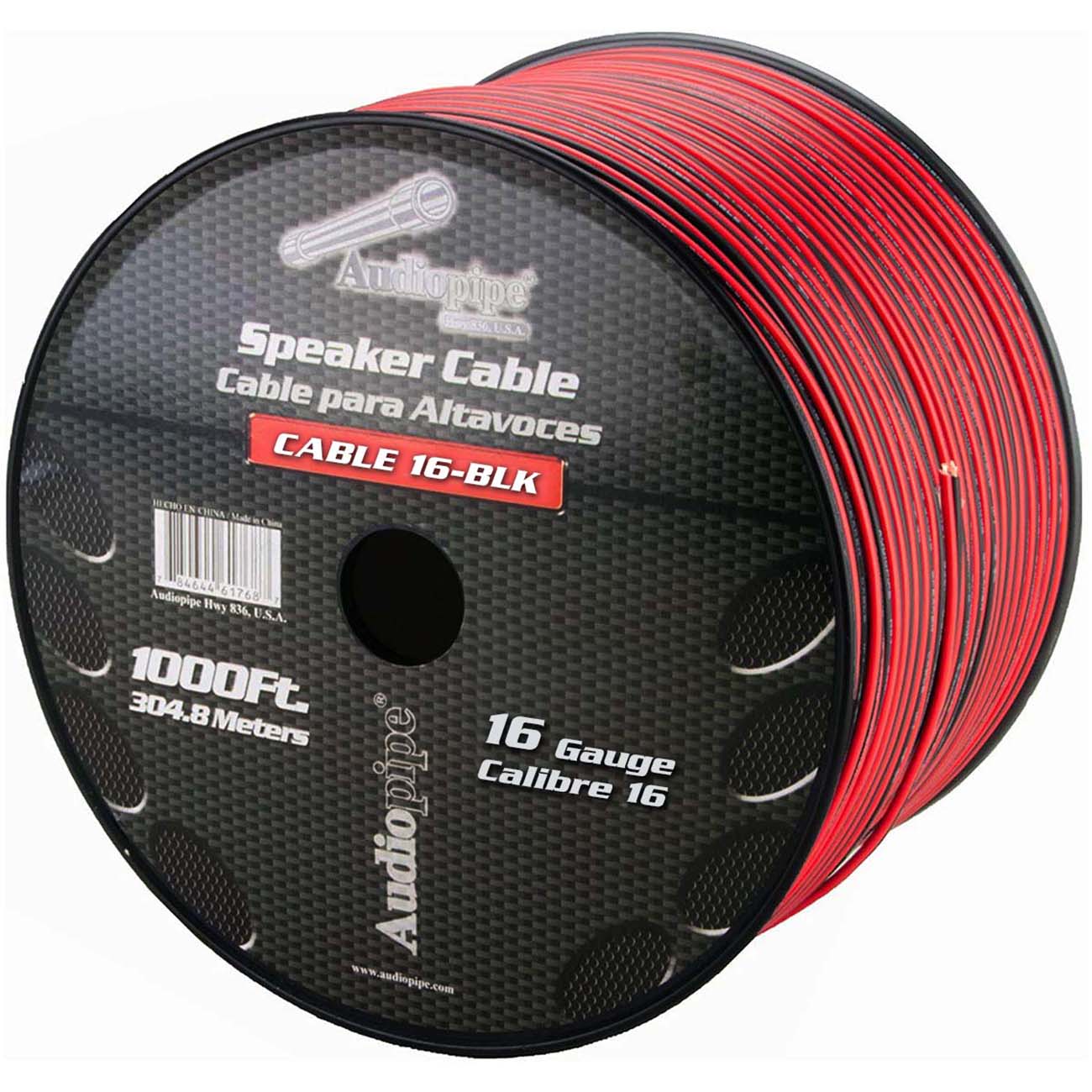 Nippon Audiopipe Speaker Wire 16-Gauge 1000 Foot Spool - Black/Red