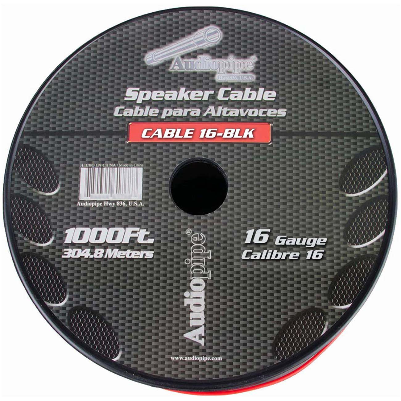 Nippon Audiopipe Speaker Wire 16-Gauge 1000 Foot Spool - Black/Red