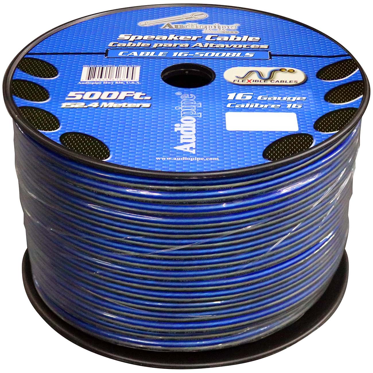 Nippon Audiopipe Speaker Wire 16-Gauge 500 Foot Spool - Blue and Clear