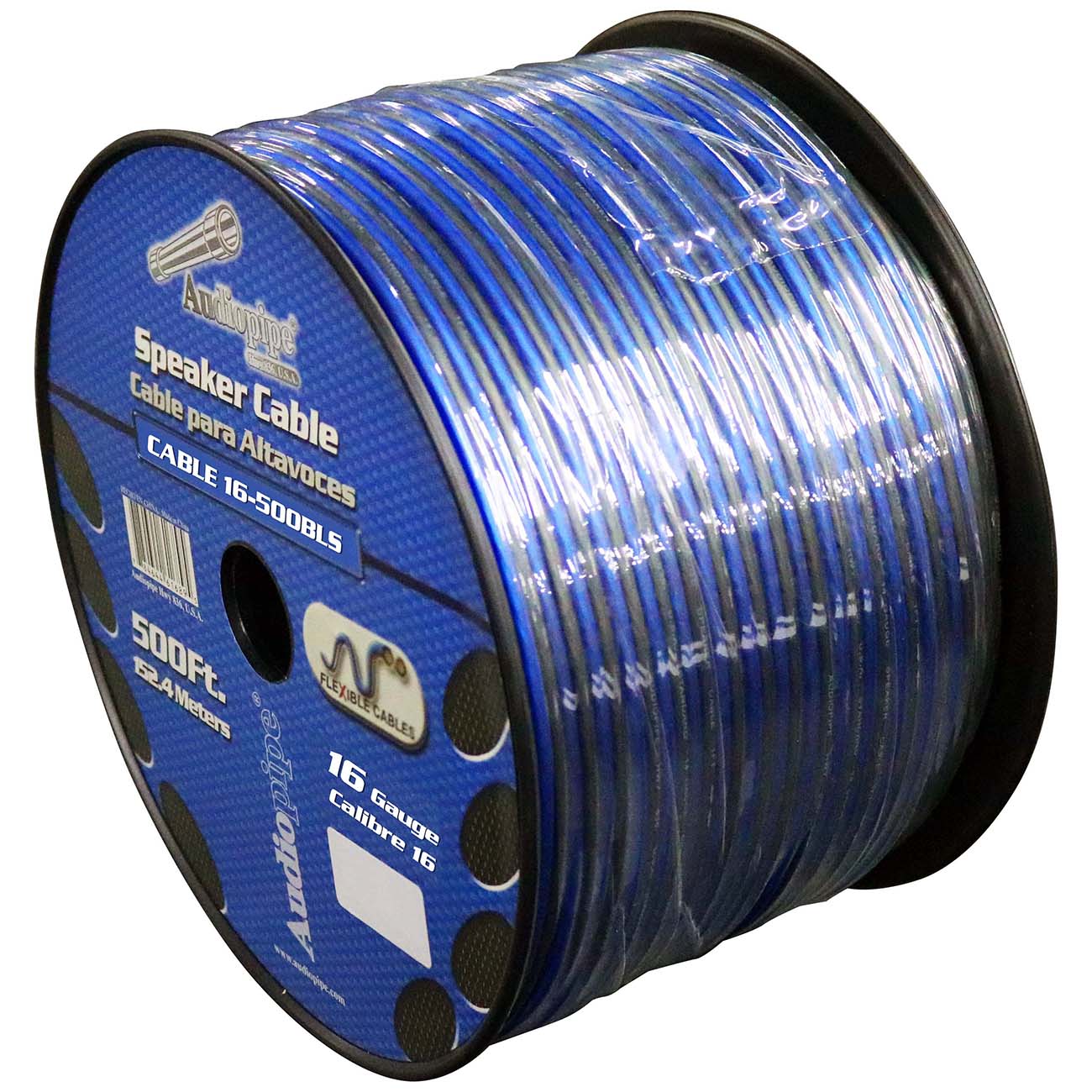 Nippon Audiopipe Speaker Wire 16-Gauge 500 Foot Spool - Blue and Clear