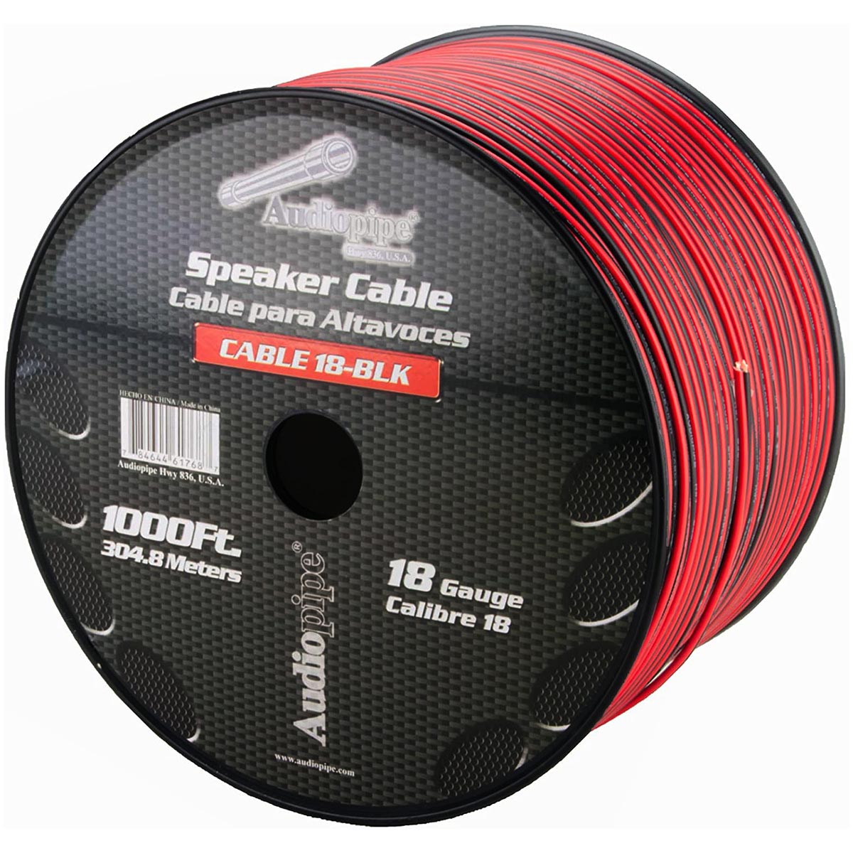 Nippon Audiopipe 18-Gauge Speaker Wire - 1000 Feet Spool in Black/Red