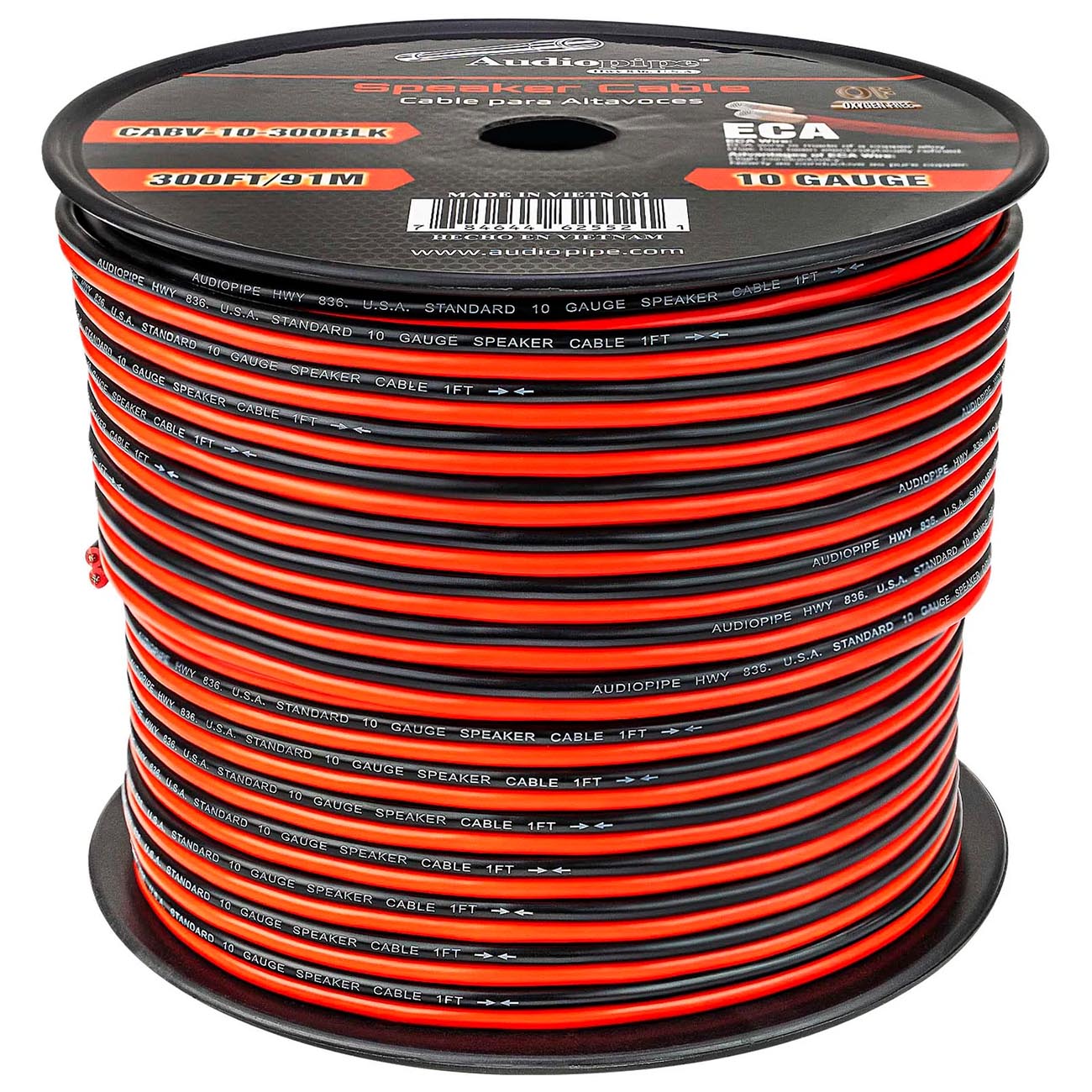 Audiopipe CCA Speaker Wire 10 Gauge 300 Foot Roll - Red and Black