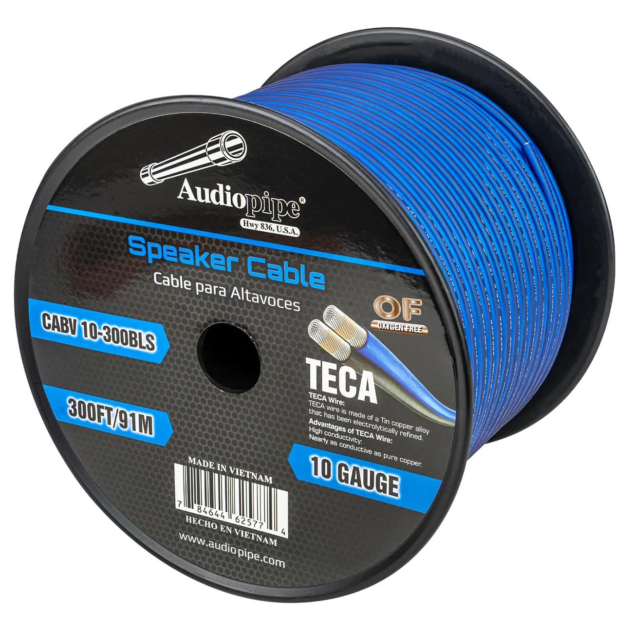 Audiopipe CCA Speaker Wire 10 Gauge 300 Foot Roll - Blue and Silver
