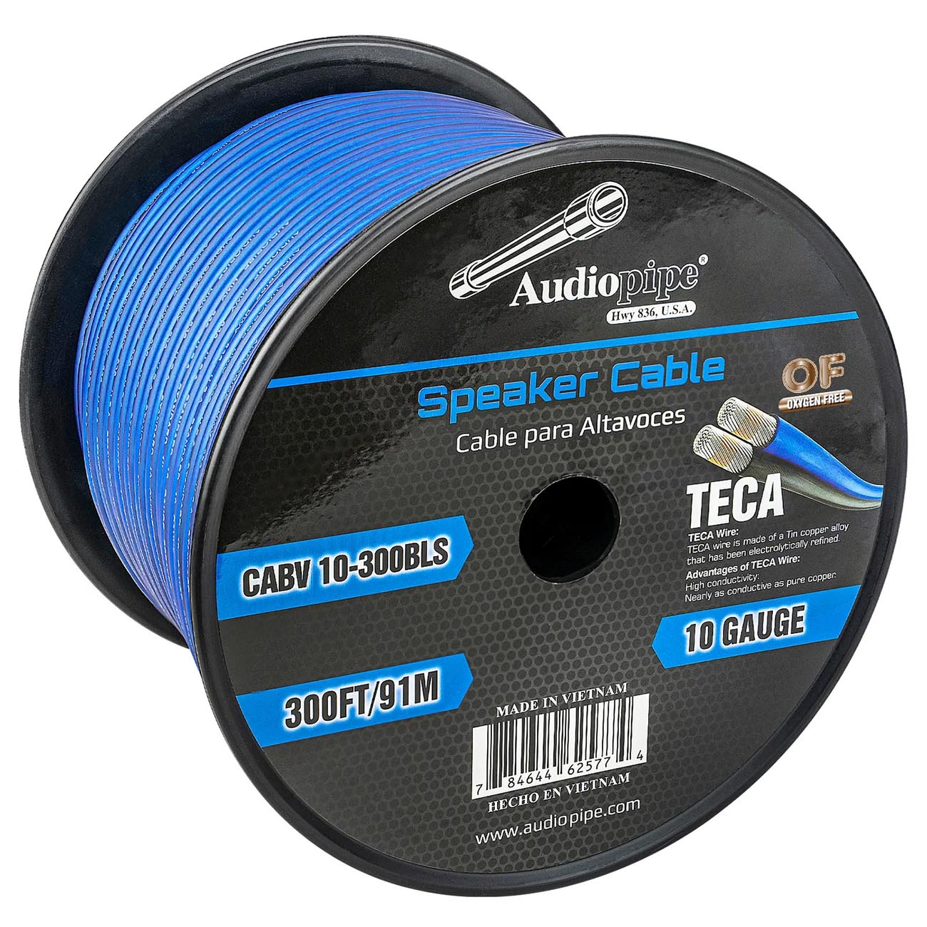 Audiopipe CCA Speaker Wire 10 Gauge 300 Foot Roll - Blue and Silver