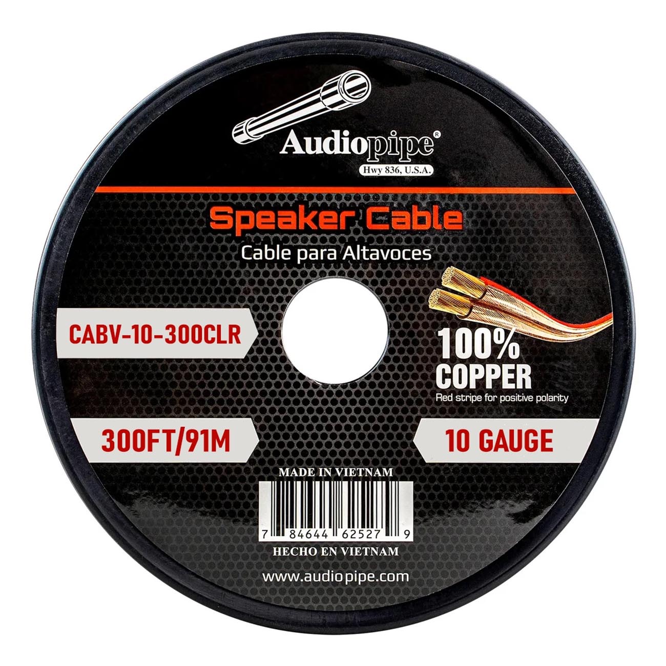 AUDIOPIPEMAP CCA Speaker Wire 10 Gauge 300 Foot Roll with Clear PVC Insulation