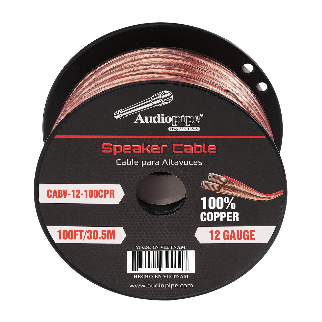AudioPipe MAP 12 Gauge 100 ft Copper Speaker Wire with Clear PVC Jacket