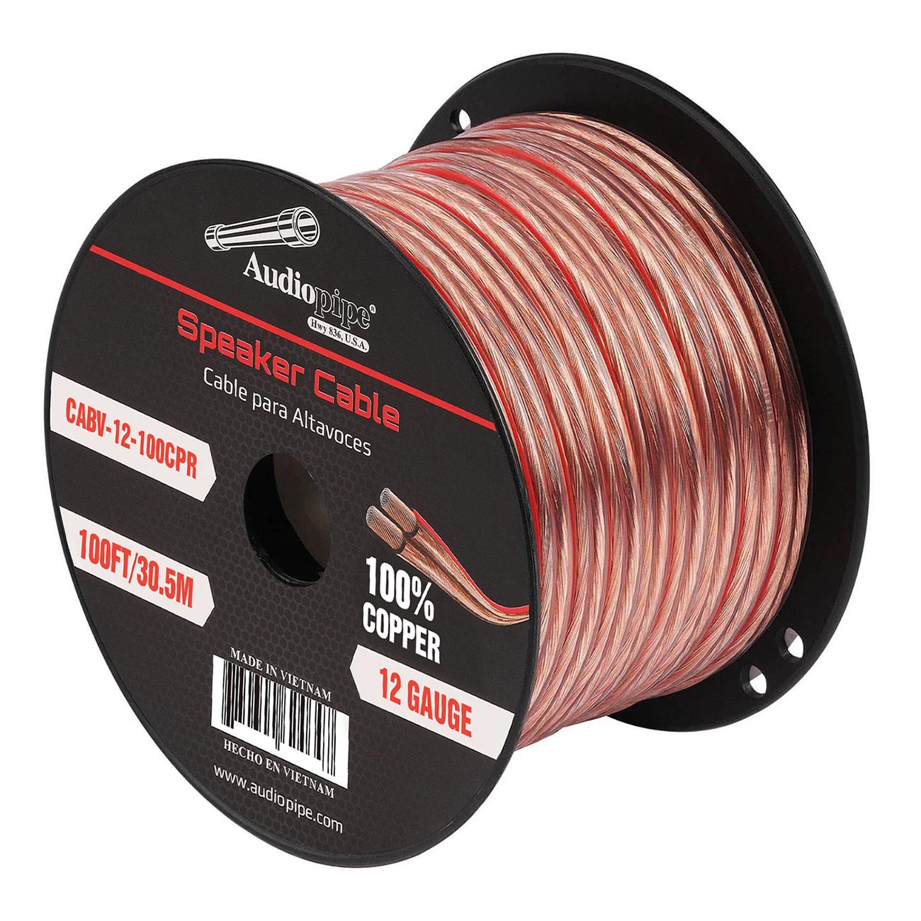 AudioPipe MAP 12 Gauge 100 ft Copper Speaker Wire with Clear PVC Jacket