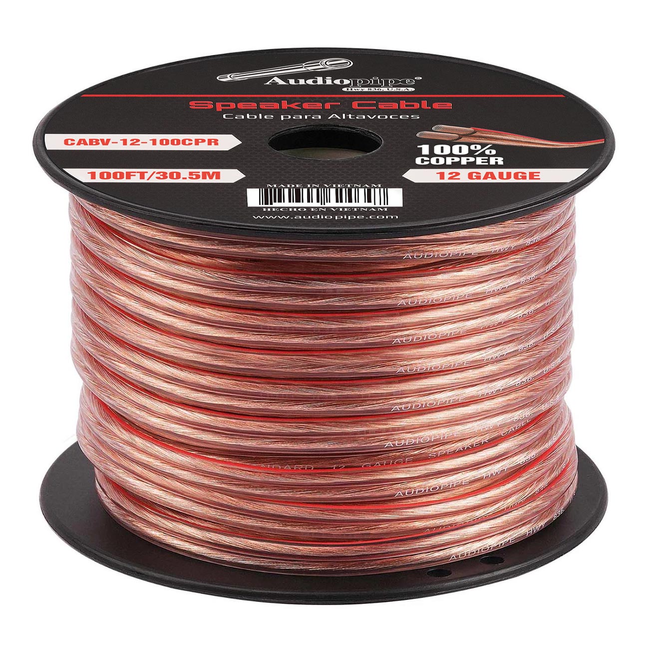 AudioPipe MAP 12 Gauge 100 ft Copper Speaker Wire with Clear PVC Jacket