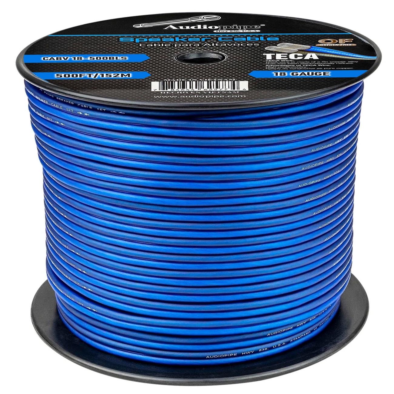 Audiopipe CCA Speaker Wire 18 Gauge - 500 Foot Roll in Blue/Silver | Model CABV18500BLS