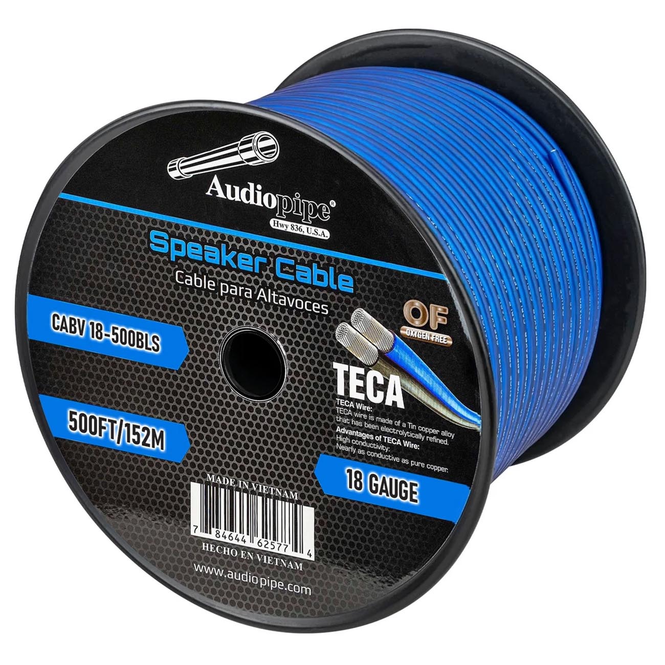 Audiopipe CCA Speaker Wire 18 Gauge - 500 Foot Roll in Blue/Silver | Model CABV18500BLS