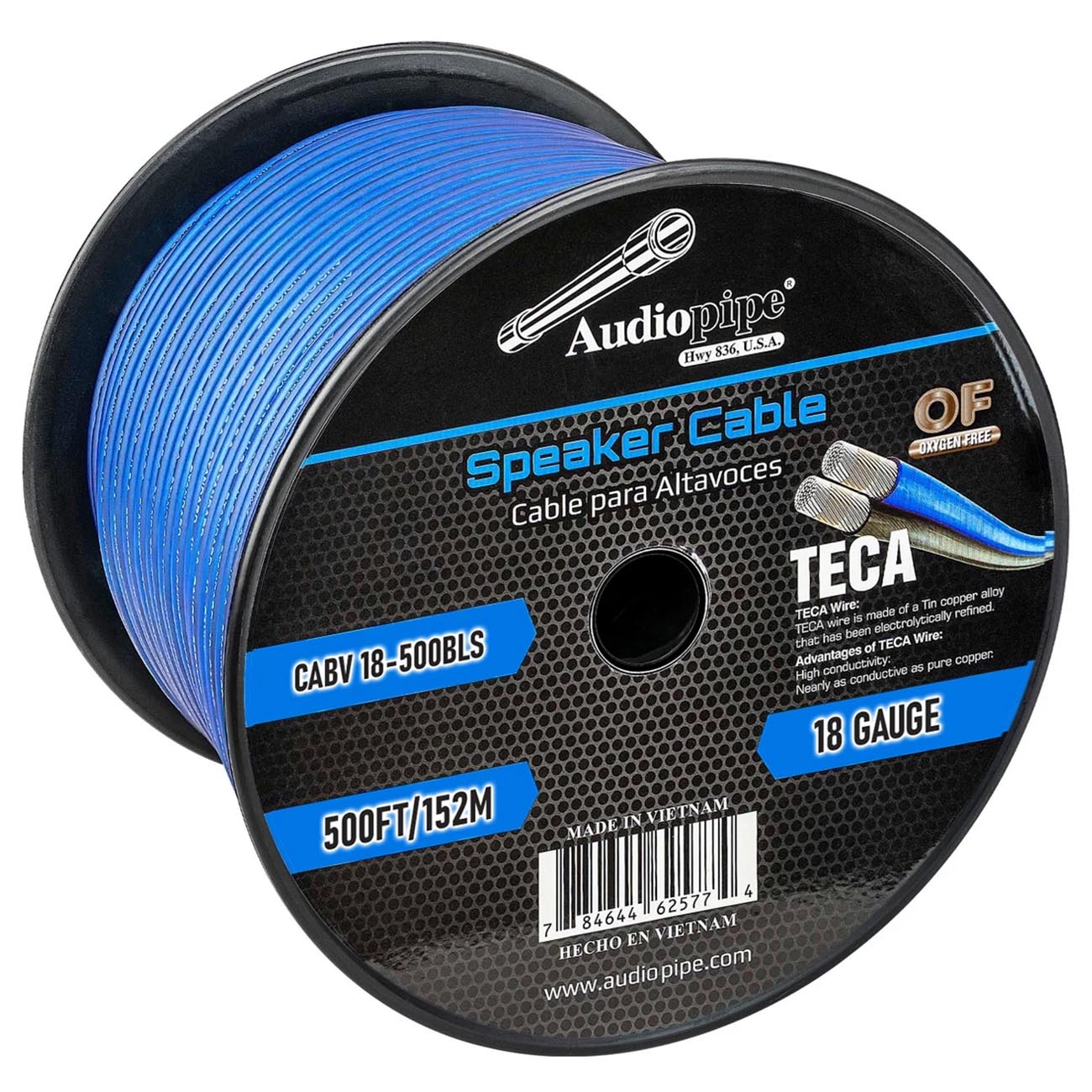Audiopipe CCA Speaker Wire 18 Gauge - 500 Foot Roll in Blue/Silver | Model CABV18500BLS