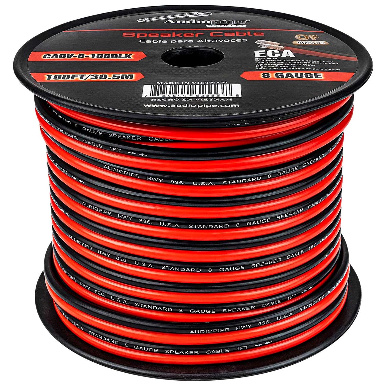 Audiopipe CCA Speaker Wire 8 Gauge 100 Foot Roll - Red/Black by AUDIOPIPEMAP