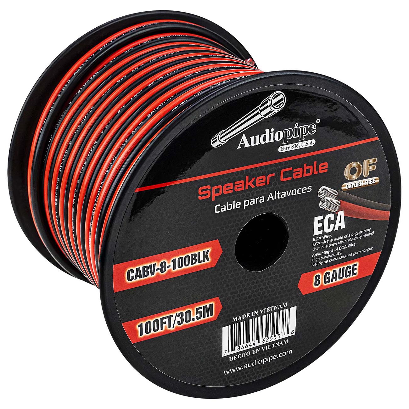 Audiopipe CCA Speaker Wire 8 Gauge 100 Foot Roll - Red/Black by AUDIOPIPEMAP