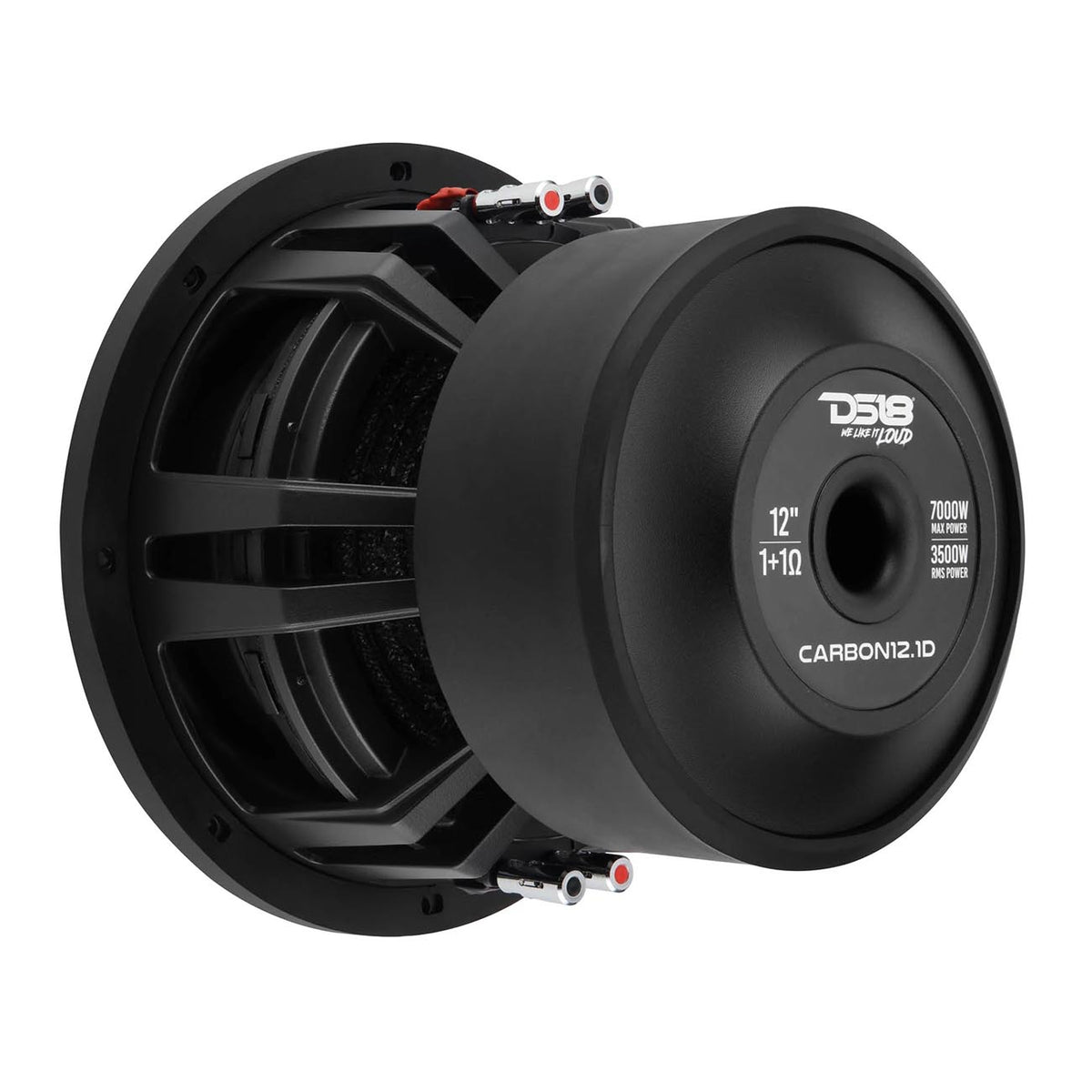 DS18 Carbon Series 12-Inch High-Excursion Subwoofer, 3500W RMS, 7000W Max, Dual 1-Ohm Voice Coil