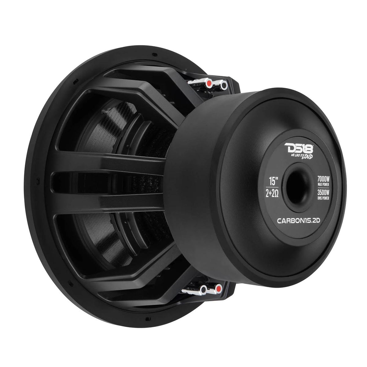 DS18 Carbon Series 15-Inch High-Excursion Subwoofer, 3,500W RMS, 7,000W Max, Dual 2-Ohm Voice Coil