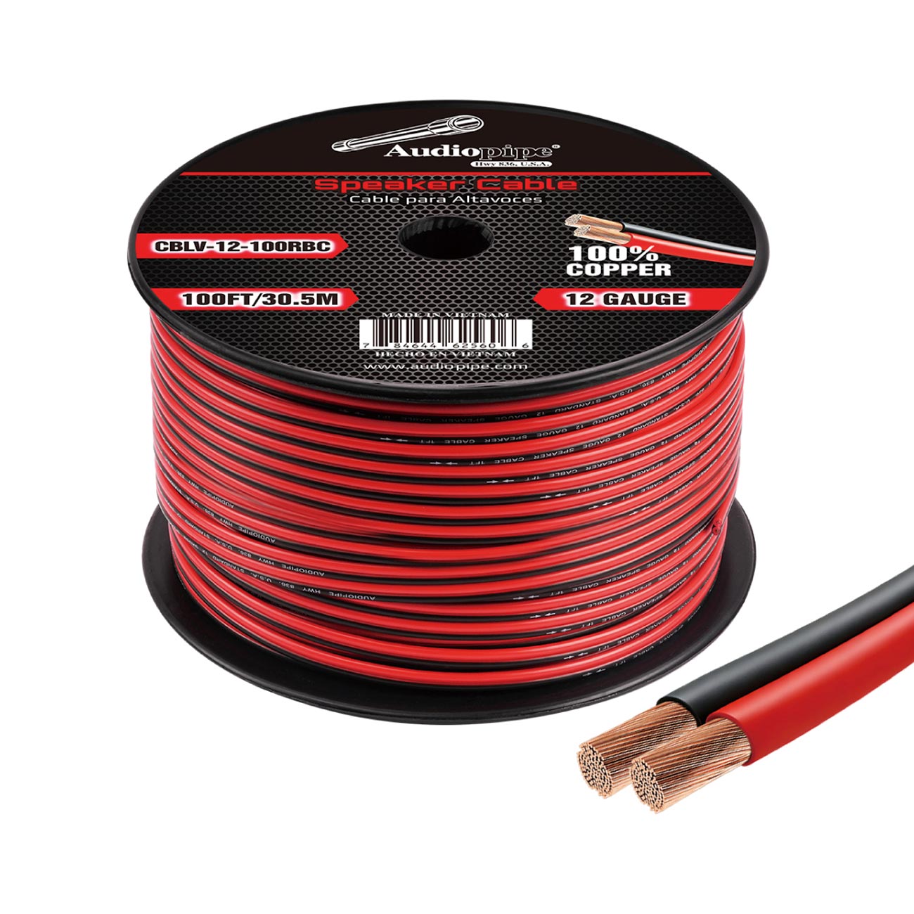 AudioPipe MAP CBLV12100RBC 12-Gauge 100 Foot Copper Speaker Wire with Red/Black Jacket
