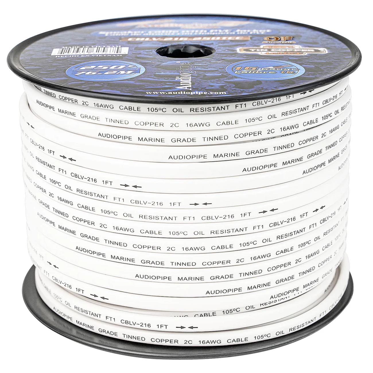 AUDIOPIPEMAP Audiopipe 16 Gauge 100% Copper Tinned OFC Marine Speaker Cable - 250 ft