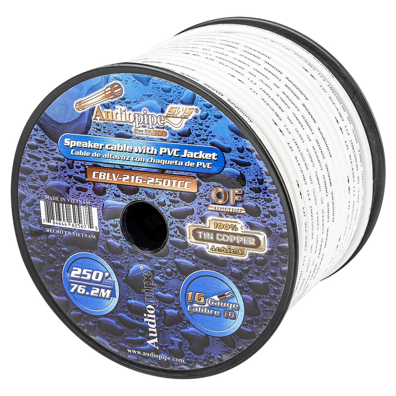 AUDIOPIPEMAP Audiopipe 16 Gauge 100% Copper Tinned OFC Marine Speaker Cable - 250 ft