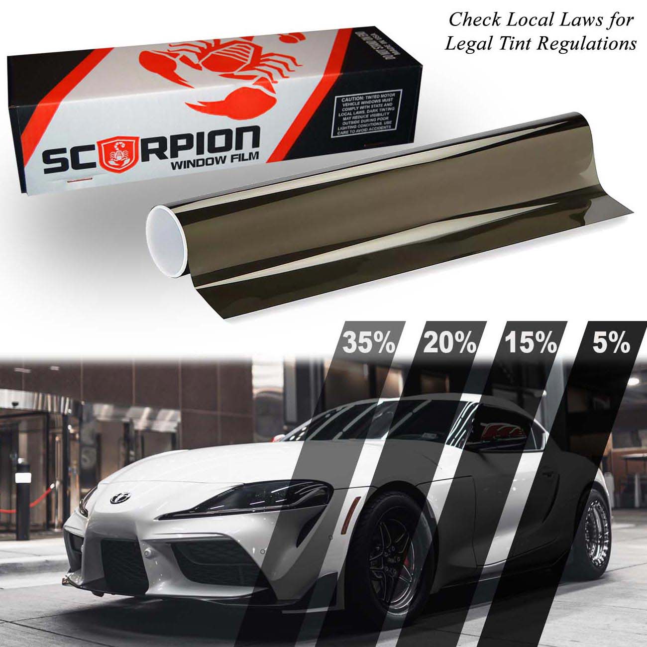 Scorpion Carbon Plus Series 2-Ply Window Tint Roll - 15% Shade, 36 Inch x 100 Feet
