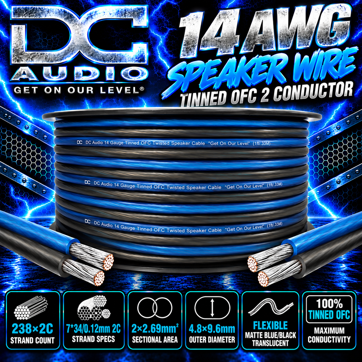 DC Audio BLK-OFC-14awg-400ft-Spool 14 awg OFC Tinned Speaker Wire
