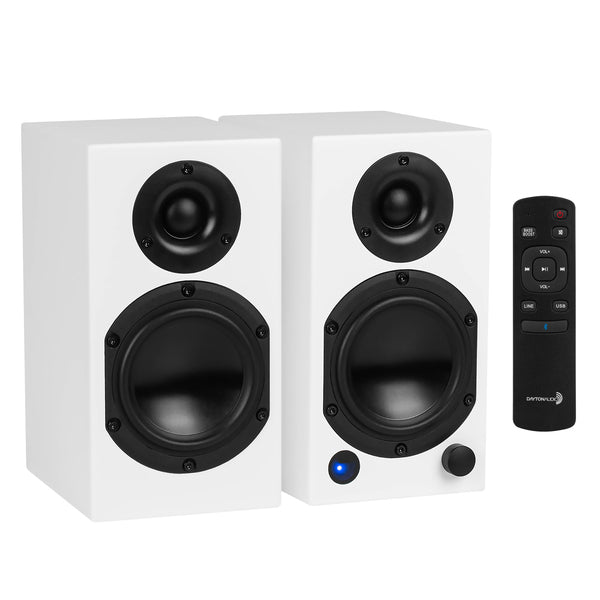Dayton Audio M4white M-series M4 75-watt-continuous Bluetooth Powered Bookshelf Speaker Set With 4-in. Woofers, Hi-res Audio, And Remote, Pair (matte White)