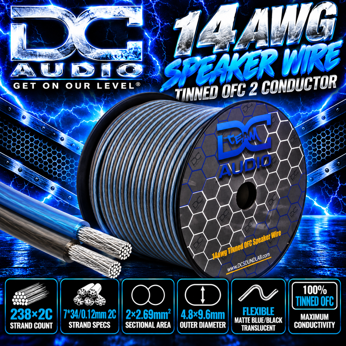 DC Audio BLK-OFC-14awg-400ft-Spool 14 awg OFC Tinned Speaker Wire
