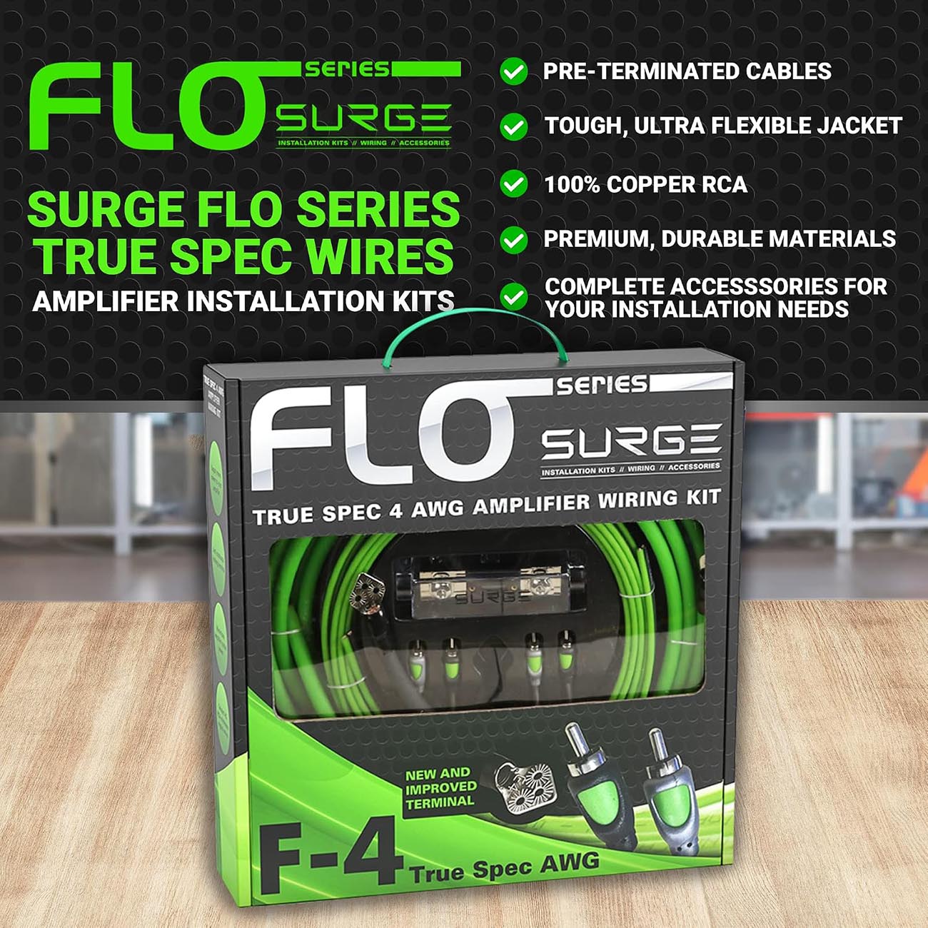Atrend Surge Flo Series 4 Gauge Amplifier Wiring Kit - Professional Car Audio Power Setup