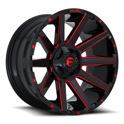 Fuel 1PC D643 Contra 20x9 Gloss Black with Red Tint Wheel, 5x4.5/5x5 Bolt Pattern, +1 Offset