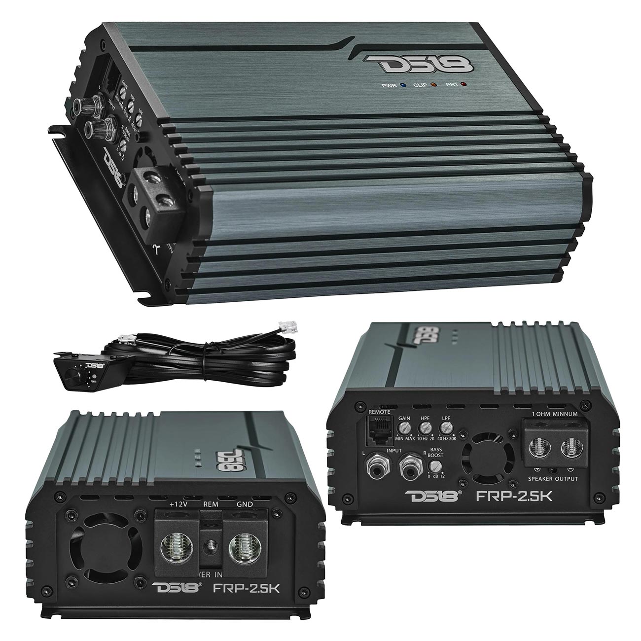 DS18 FRP25KTI Compact Monoblock Amplifier - 2500W RMS Power, Titanium Finish