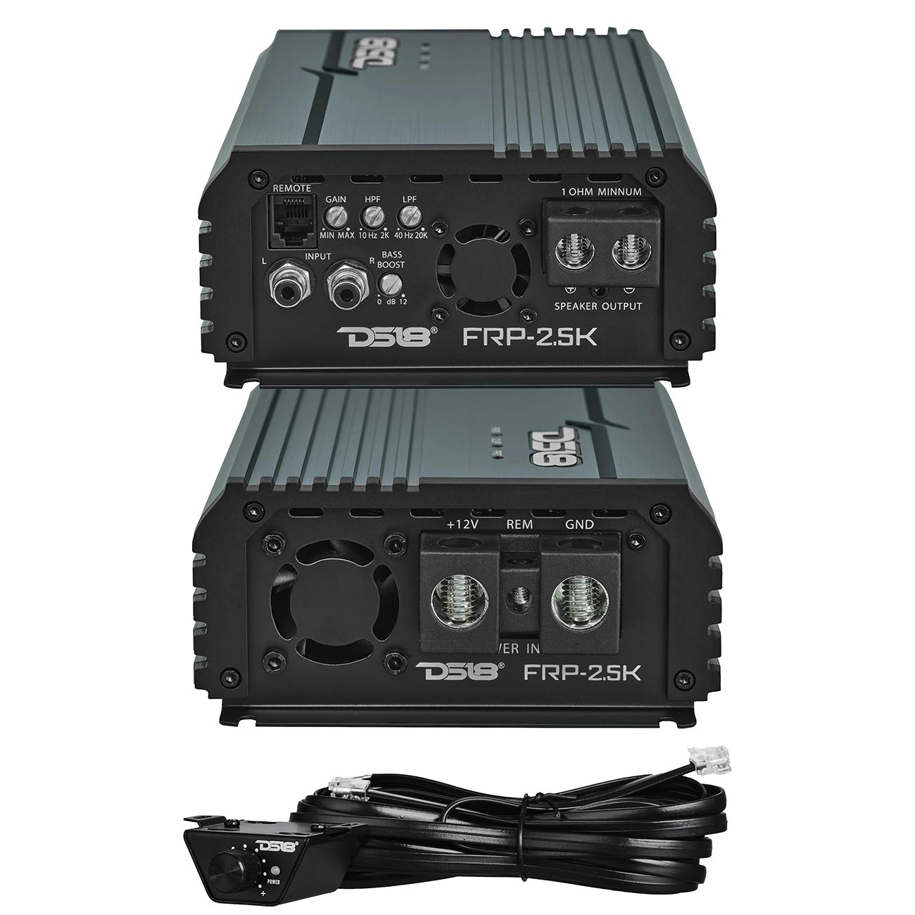 DS18 FRP25KTI Compact Monoblock Amplifier - 2500W RMS Power, Titanium Finish