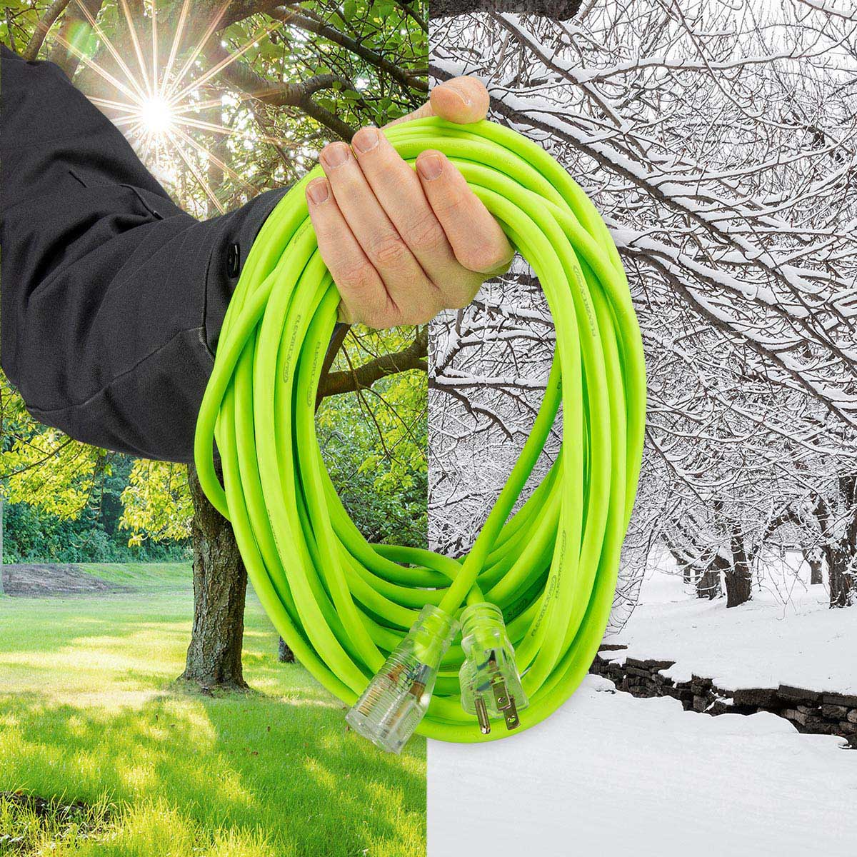 Flexzilla Pro 14/3 AWG SJTW 25-Foot Outdoor Extension Cord with Lighted Plug, ZillaGreen