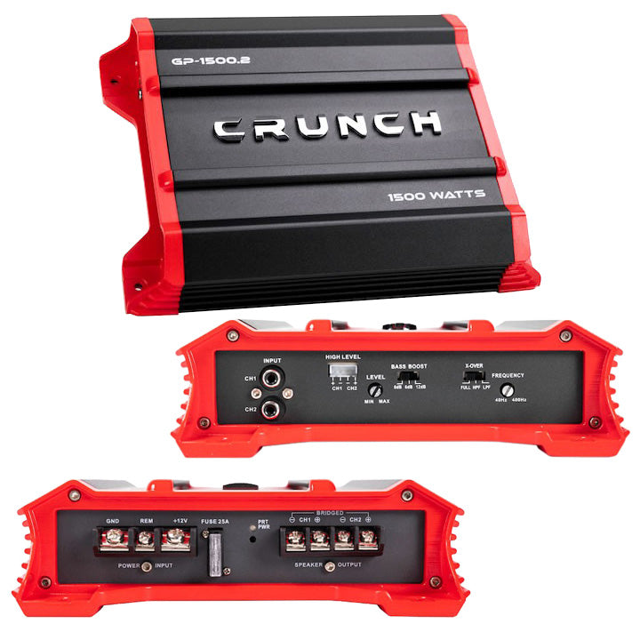 Crunch Ground Pounder 2-Channel Amplifier GP15002 - 1500 Watts RMS at 4 Ohms Bridged, 2 x 750 Watts at 2 Ohms, 2 x 325 Watts at 4 Ohms