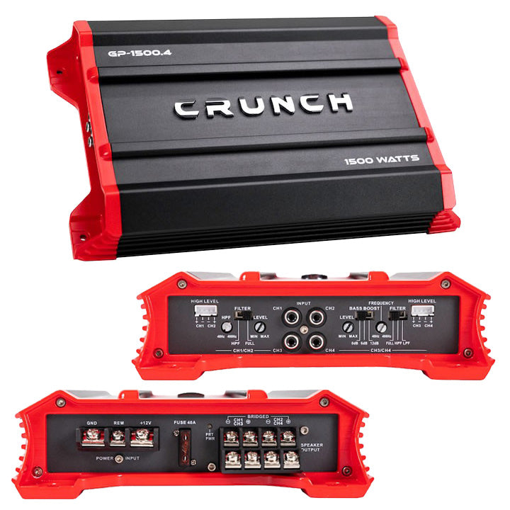 Crunch Ground Pounder 4-Channel Car Amplifier, Model GP15004 - 750 Watts @ 4 Ohms Bridged
